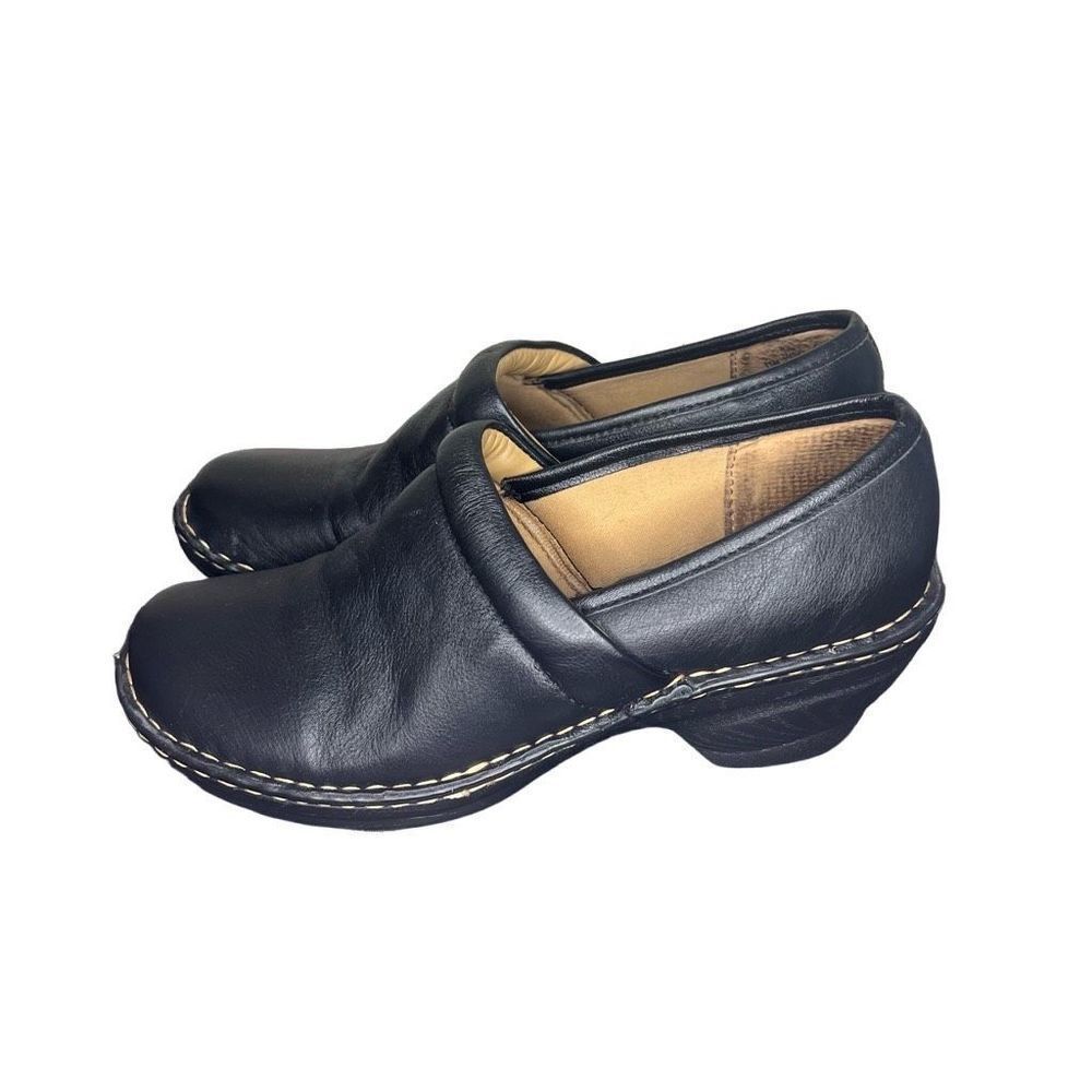 Softspots Black Leather Clogs Womens Size 11 M Slip On Comfort Shoes Pillowtop